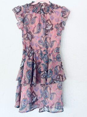 AVA & YELLY Paisley Pink Ruched Flutter Dress Sz 8